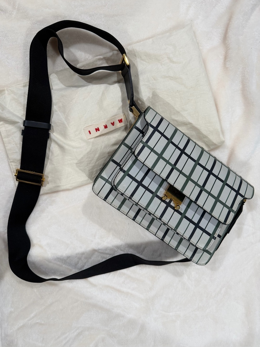 Marni Trunk Bag Check Pattern Saffiano Leather Crossbody Shoulder Bag
